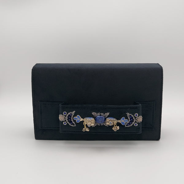 Black Amood Clutch with Lapis (Bird & Flower)
