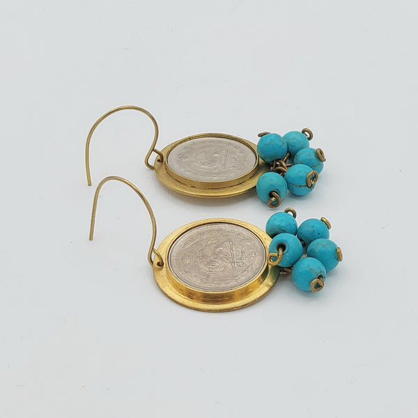 Pahlavi Coin Earrings with Cluster Drops