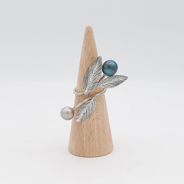 Silver Bloom Ring with Pearls