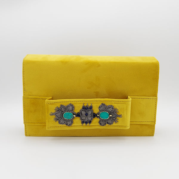 Yellow Amood Clutch with Turquoise