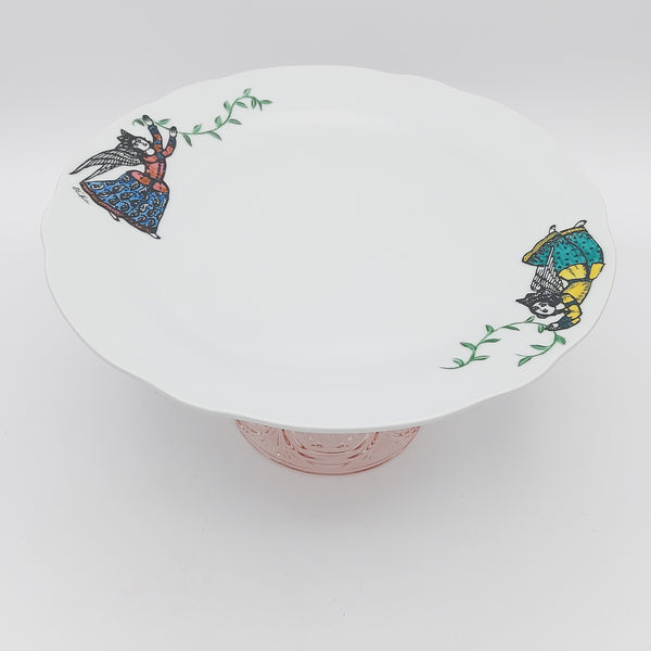 Hand Painted Persian Angel Plate with Pink Glass Stand