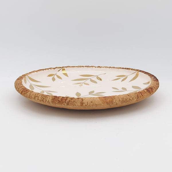 Golden Leaves Ceramic & Wood Plate