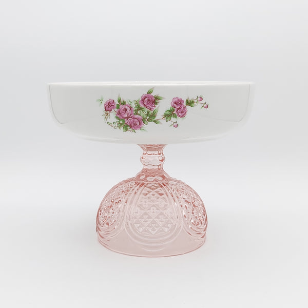 Golesorkhi Shallow Bowl With Short Pink Glass Stand