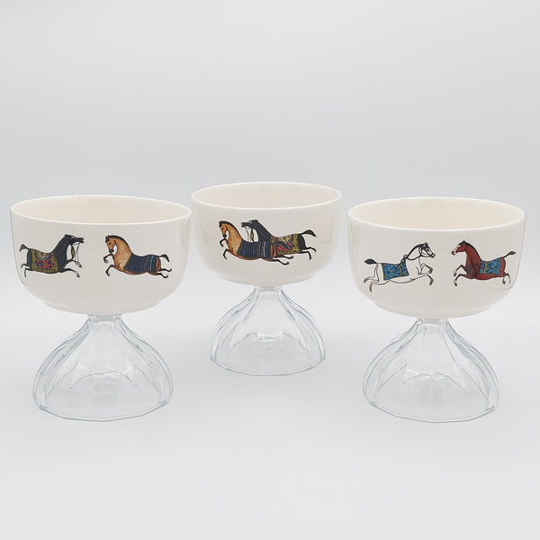 Torkaman Horses Small Bowl With Clear Glass Stand