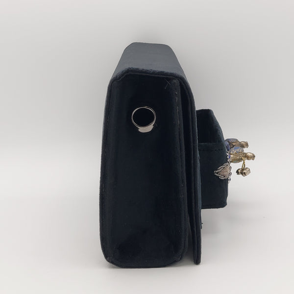 Black Amood Clutch with Lapis (Bird & Flower)