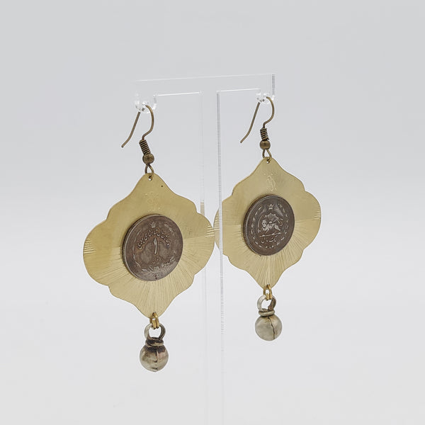 Pahlavi Coin Earrings with Bells