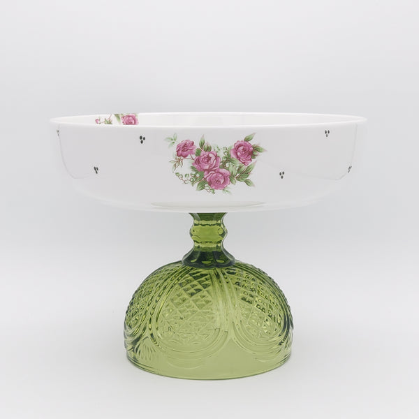 Golesorkhi Shallow Bowl With Olive Green Glass Stand