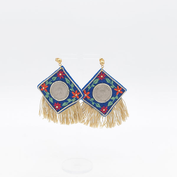 Hand Embroidery Earring with Pahlavi Coin