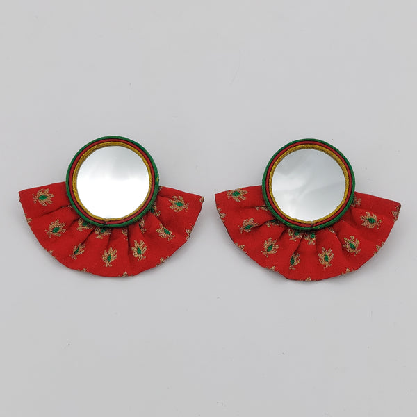 Circle Mirror Earrings with Short Pleated Skirt