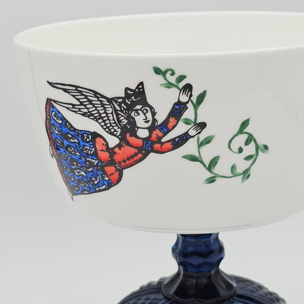 Hand Painted Persian Angel Deep Bowl with Glass Stand