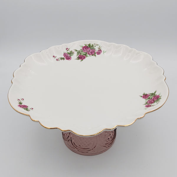 Wavy Golesorkhi Serving Plate With Gold Rim & Purple Glass Stand