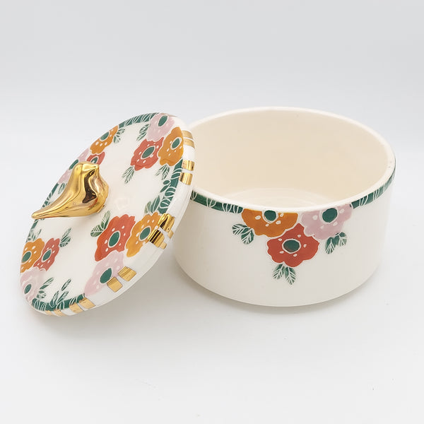 Morgh-o-Gol Lidded Ceramic Bowl with Gold Touches