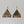 Pair of triangle-shaped earrings with colored beads on a light gray background