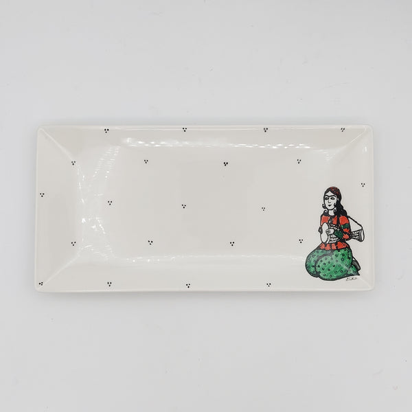Daf & Tonbak Qajar Lady Rectangular Dish with Dots