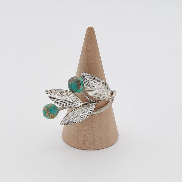 Silver Leaves Ring with Turquoise