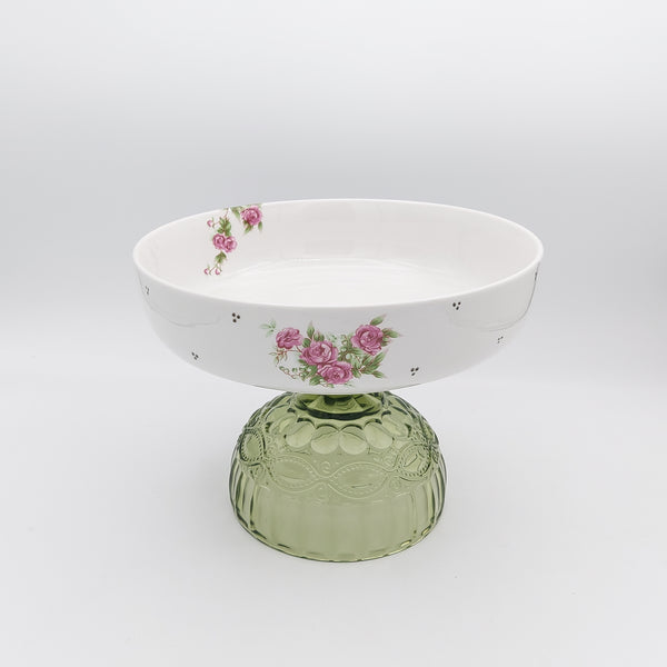 Golesorkhi Shallow Bowl With Olive Green Glass Stand