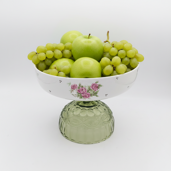 Golesorkhi Shallow Bowl With Olive Green Glass Stand