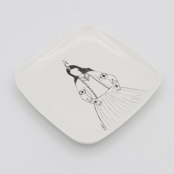 Hand Painted Qajar Characters Square Plates in Black & White