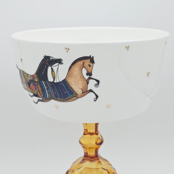 Torkaman Horses Deep Bowl with Amber Stand