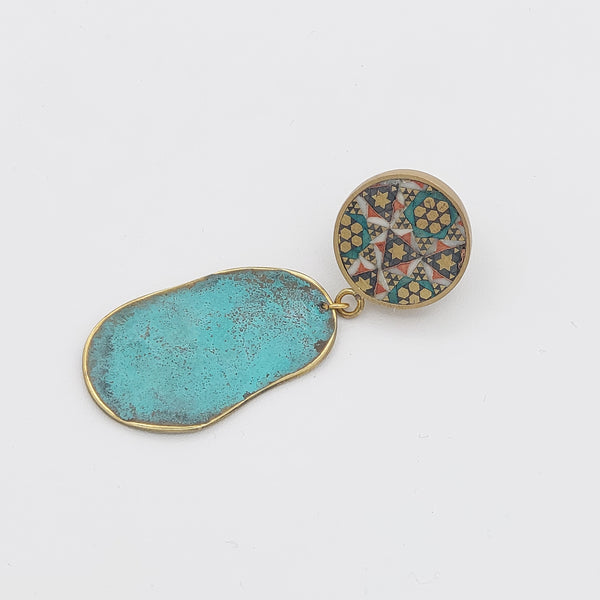 Adorn-Khatam Brass-Blue Patina Earring