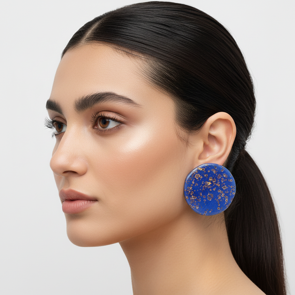 Gold-Speckled Round Ceramic Earrings