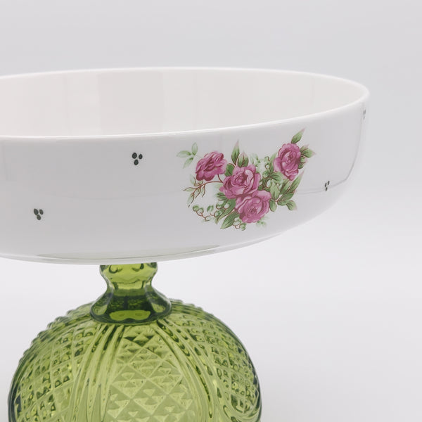 Golesorkhi Shallow Bowl With Olive Green Glass Stand