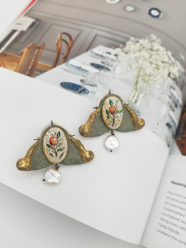 Vintage Flower Pattern Paper Mache Earring