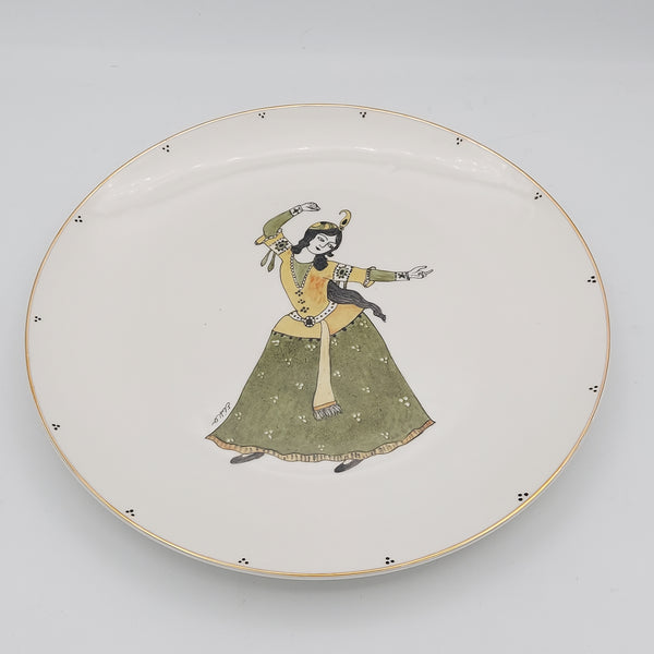 Hand Painted Dancing Qajar Lady Plate with Golden Rim