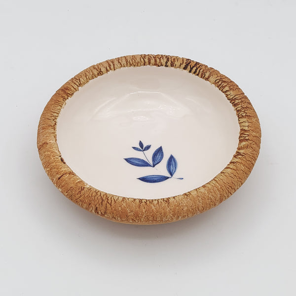 Blue Leaves Ceramic & Wood Plate