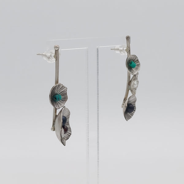 Silver Small Flowers Earrings with Pearls