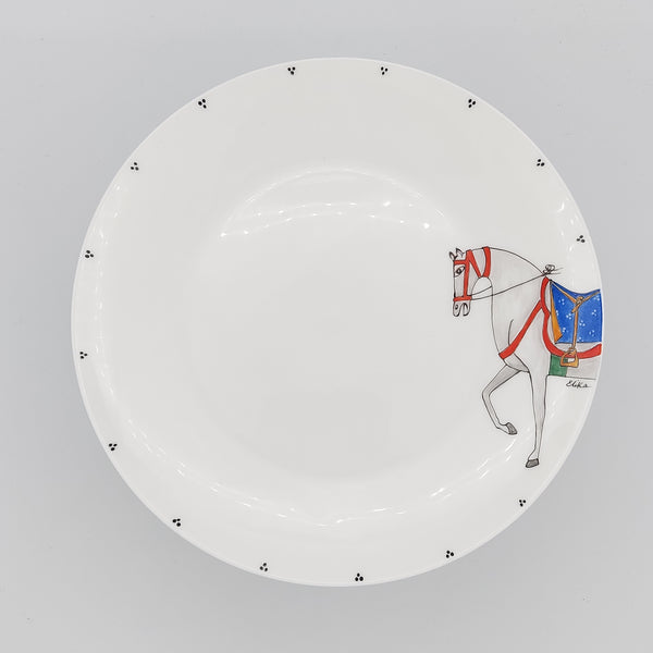 Hand Painted Horse Serving Dish & Blue Glass Stand