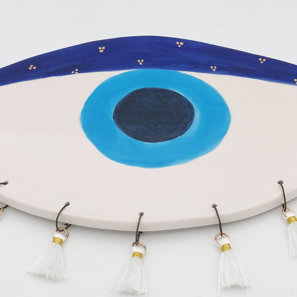Ceramic Evil Eye with Gold Touches Wall Decor