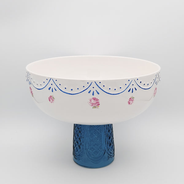 Large Pink Rose Bowl with Lapis Stand