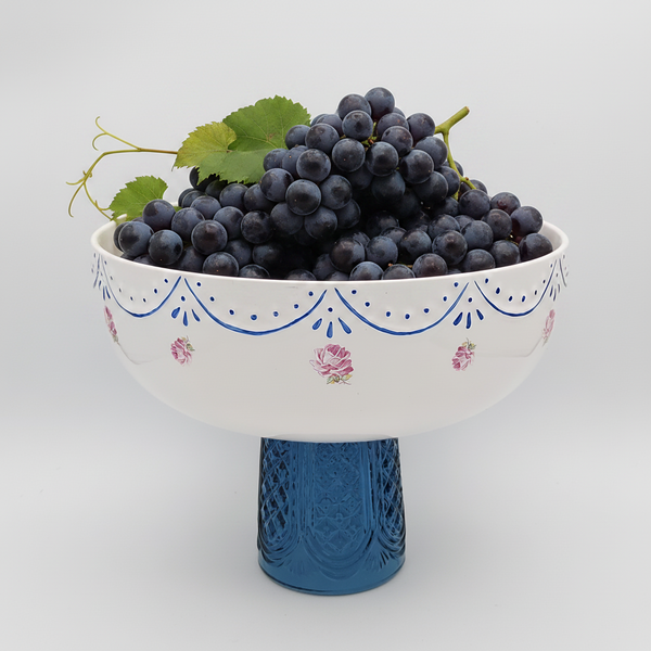 Large Pink Rose Bowl with Lapis Stand