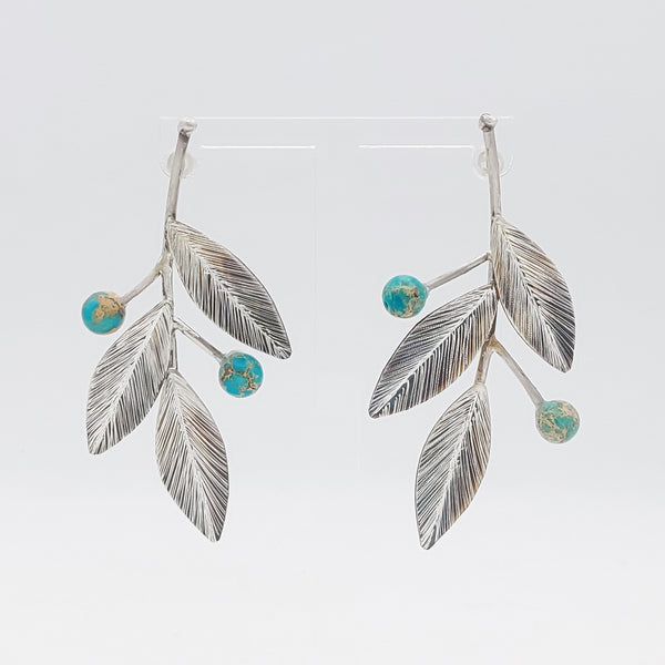 Silver Leaves Earrings with Turquoise