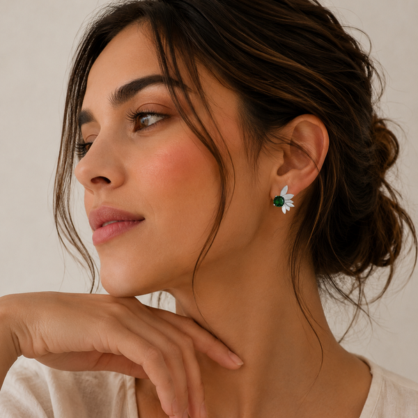 Minimal Leaf Stud Silver Earrings