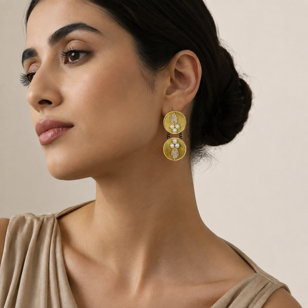 Vintage-Inspired Velvet Brass Earrings (Small)