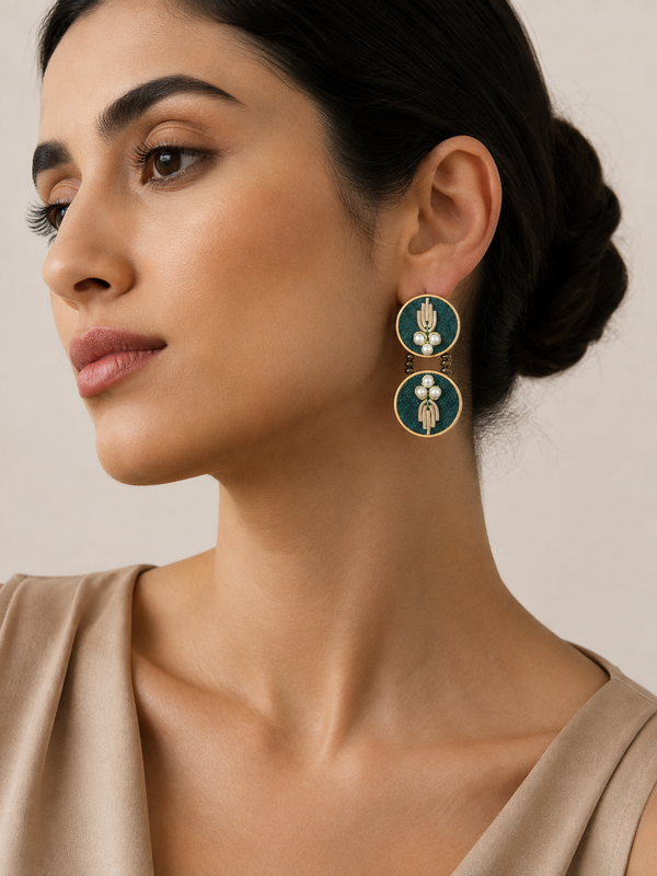 Vintage-Inspired Velvet Brass Earrings (Small)
